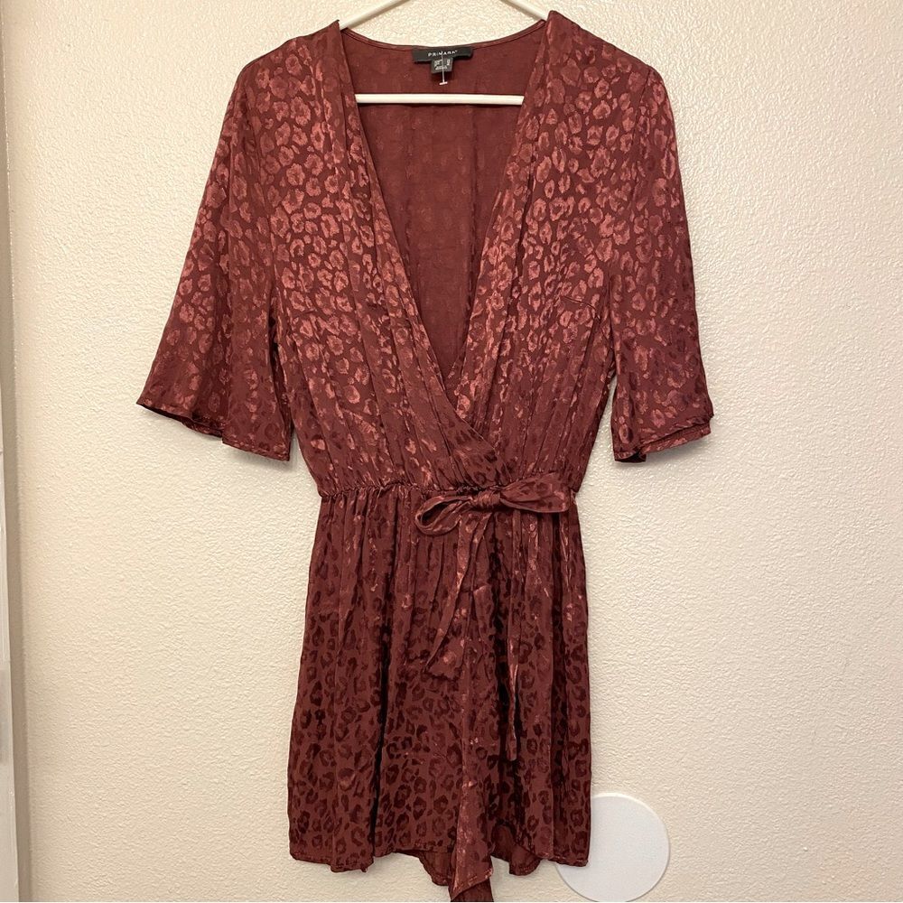 Primark burgundy red animal print shorts Romper jumpsuit wrap v neck viscose-10